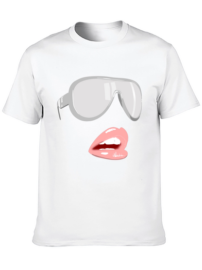 Sunglasses & Lips Graphic Tee - Stylish Black T-Shirt