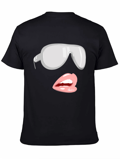 Sunglasses & Lips Graphic Tee - Stylish Black T-Shirt