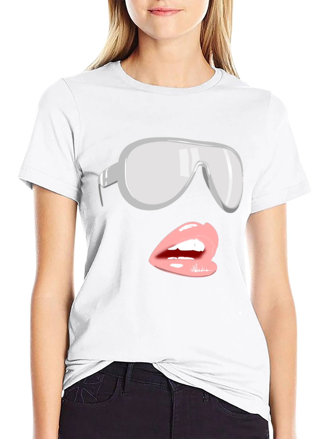 Sunglasses & Lips Graphic Tee - Stylish Black T-Shirt