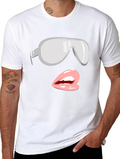 Sunglasses & Lips Graphic Tee - Stylish Black T-Shirt
