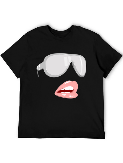 Sunglasses & Lips Graphic Tee - Stylish Black T-Shirt