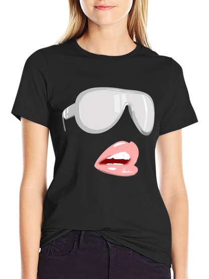 Sunglasses & Lips Graphic Tee - Stylish Black T-Shirt