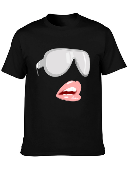 Sunglasses & Lips Graphic Tee - Stylish Black T-Shirt