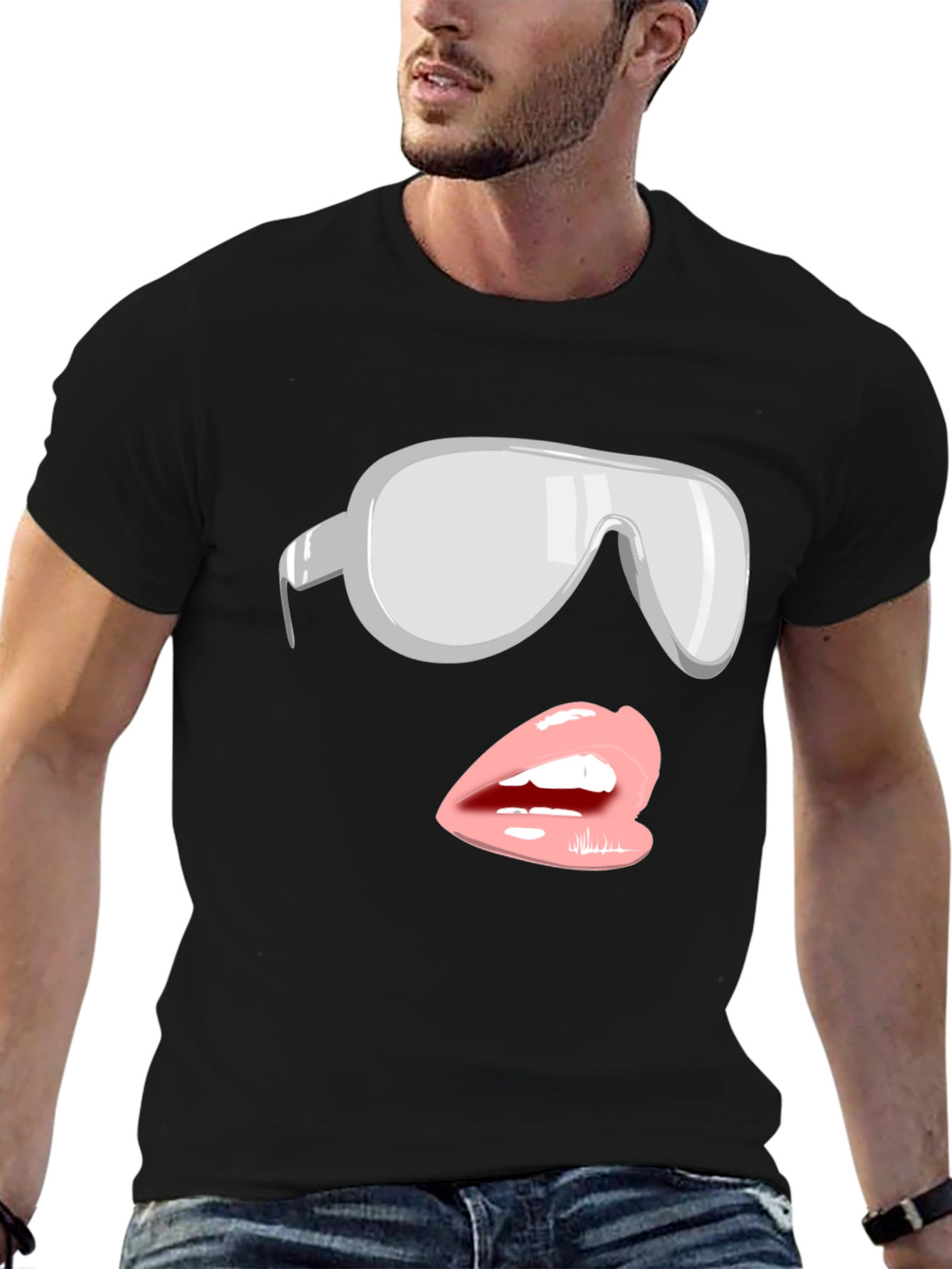 Sunglasses & Lips Graphic Tee - Stylish Black T-Shirt