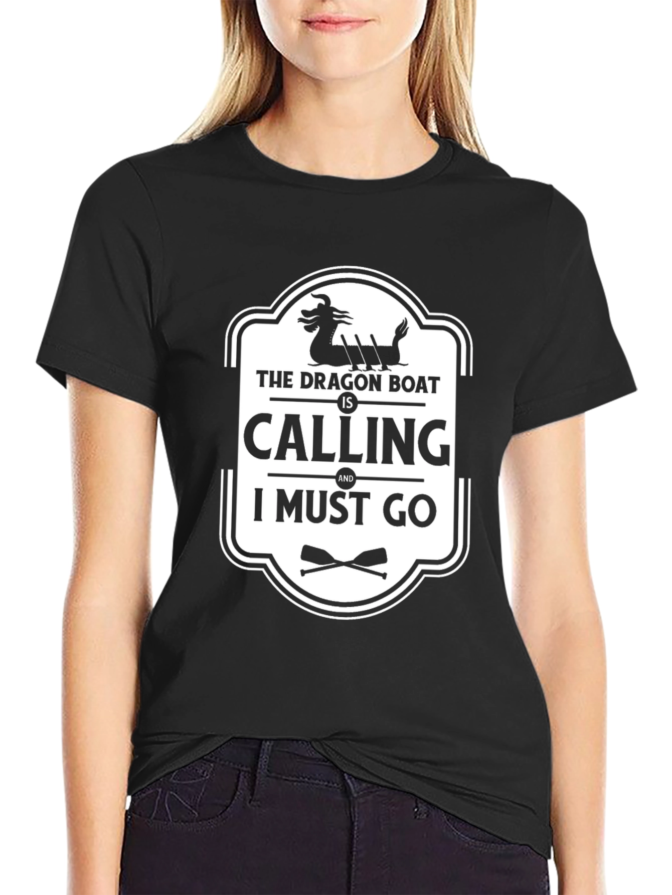 Dragon Boat Calling Black Graphic Tee