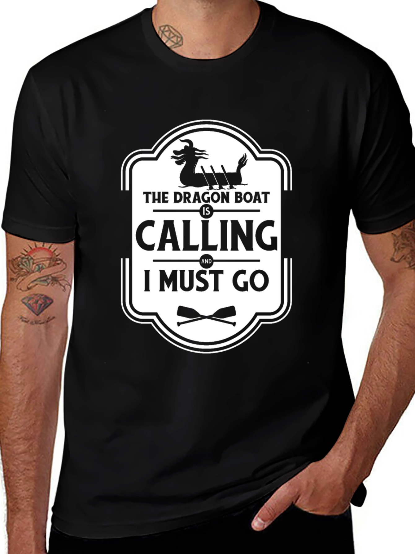 Dragon Boat Calling Black Graphic Tee