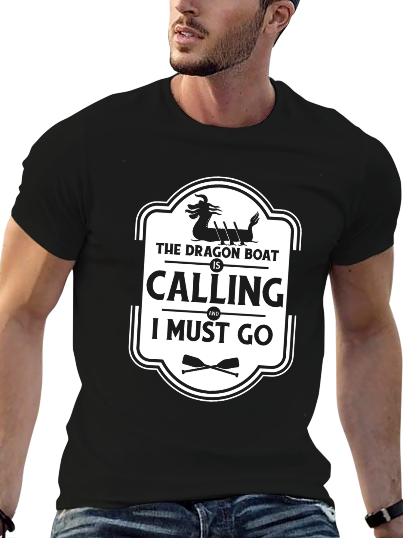Dragon Boat Calling Black Graphic Tee