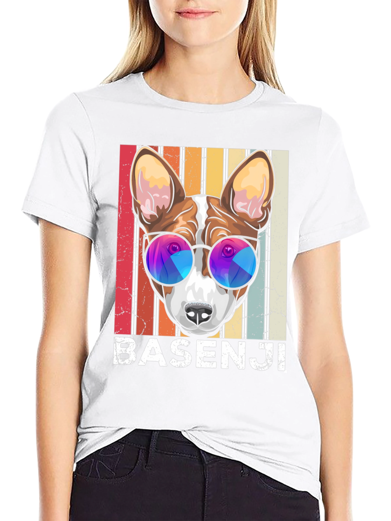 Basenji Dog Retro Sunglasses Graphic T-Shirt
