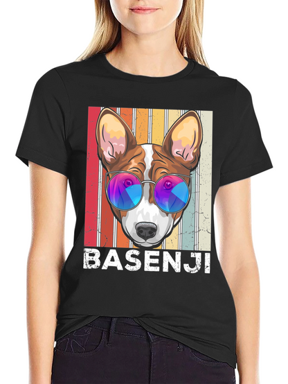 Basenji Dog Retro Sunglasses Graphic T-Shirt