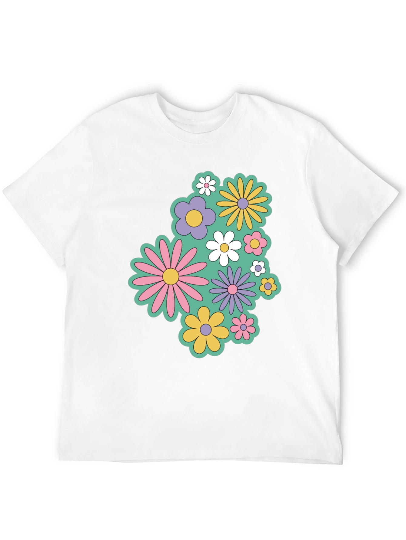 Retro Floral Graphic Black T-Shirt