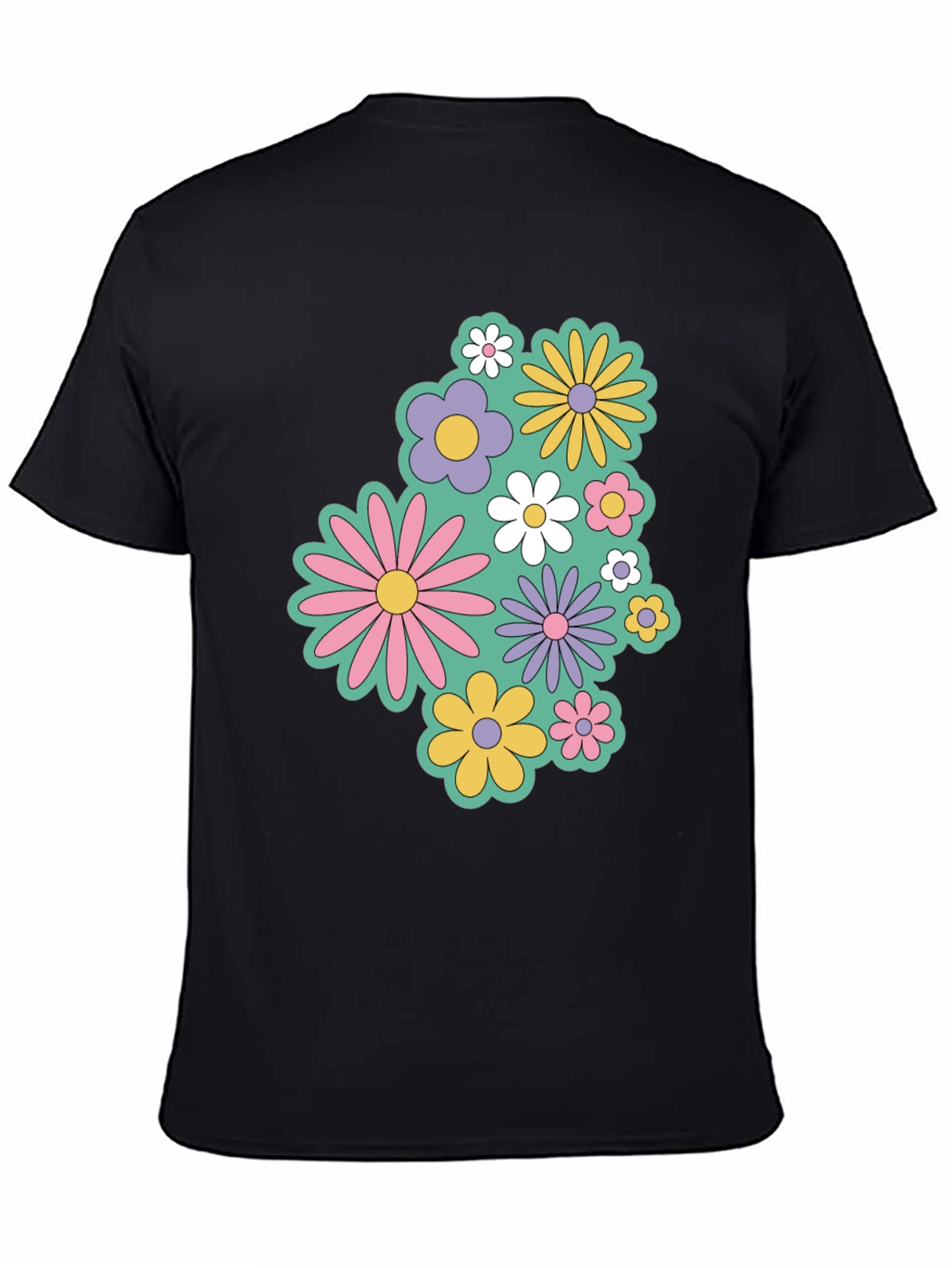 Retro Floral Graphic Black T-Shirt