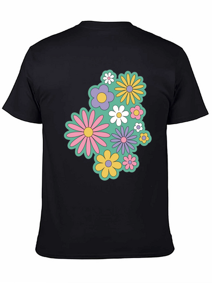 Retro Floral Graphic Black T-Shirt