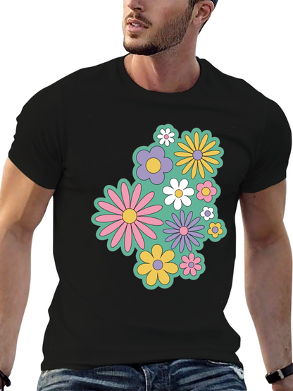Retro Floral Graphic Black T-Shirt