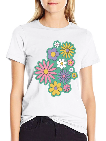 Retro Floral Graphic Black T-Shirt