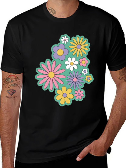 Retro Floral Graphic Black T-Shirt