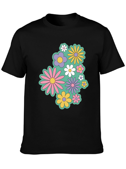 Retro Floral Graphic Black T-Shirt
