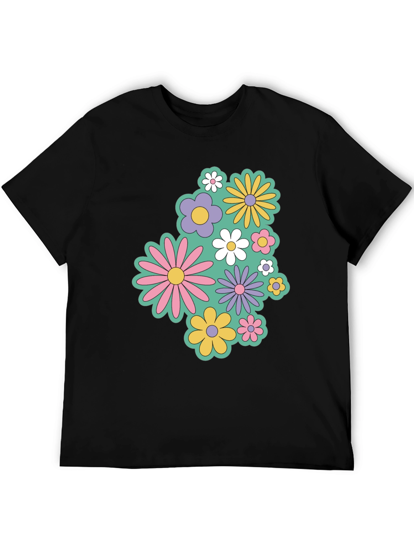 Retro Floral Graphic Black T-Shirt