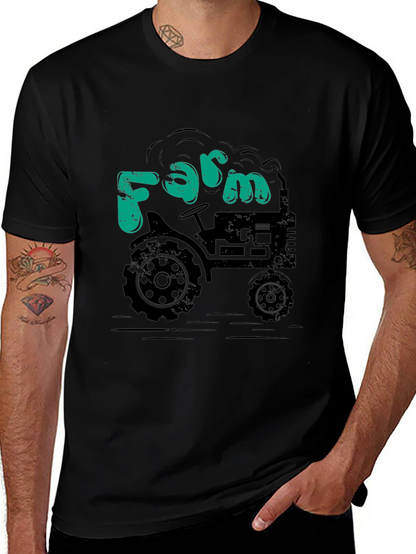 Farm Tractor Graphic Tee - Black Cotton T-Shirt