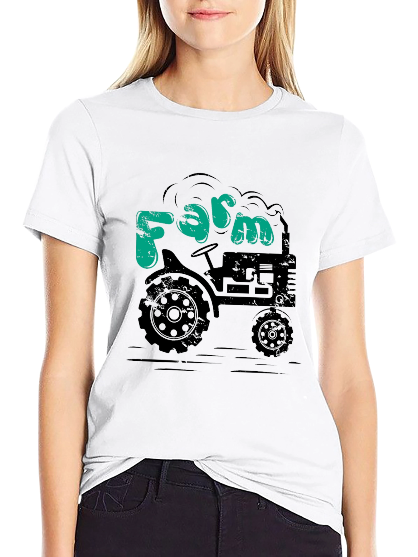Farm Tractor Graphic Tee - Black Cotton T-Shirt
