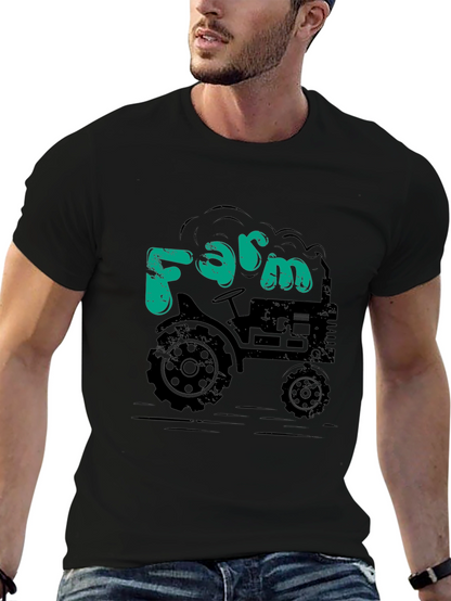 Farm Tractor Graphic Tee - Black Cotton T-Shirt