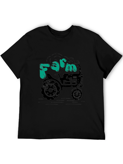 Farm Tractor Graphic Tee - Black Cotton T-Shirt