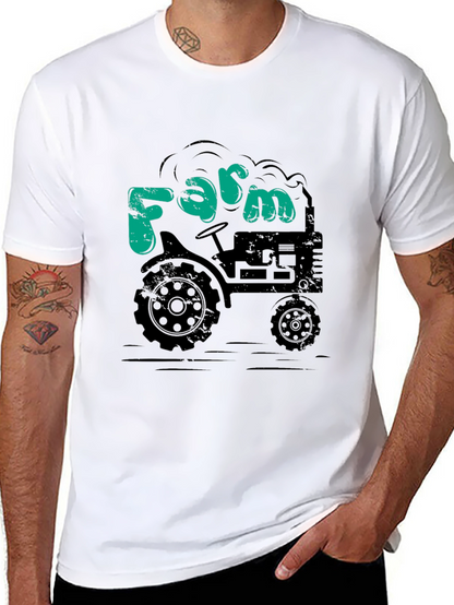 Farm Tractor Graphic Tee - Black Cotton T-Shirt