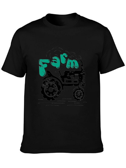 Farm Tractor Graphic Tee - Black Cotton T-Shirt