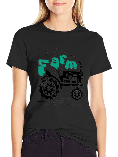 Farm Tractor Graphic Tee - Black Cotton T-Shirt