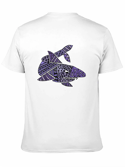 Tribal Shark Graphic Tee - Black Cotton T-Shirt