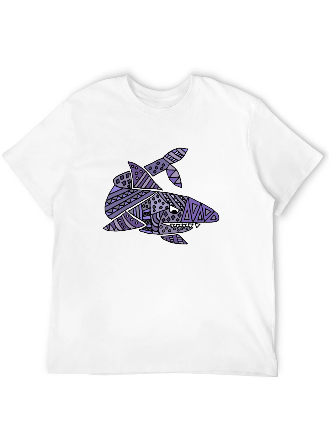 Tribal Shark Graphic Tee - Black Cotton T-Shirt