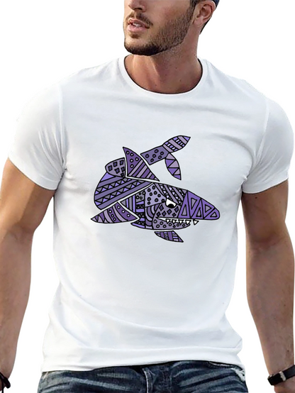 Tribal Shark Graphic Tee - Black Cotton T-Shirt