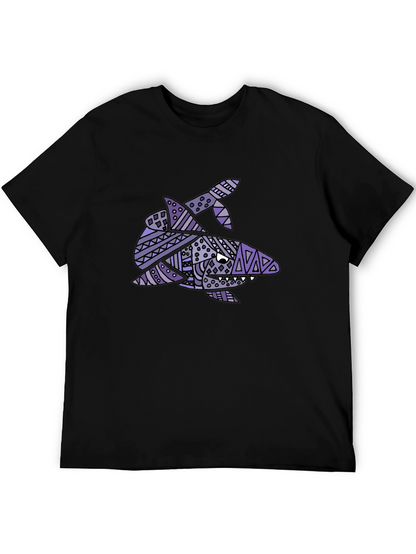 Tribal Shark Graphic Tee - Black Cotton T-Shirt