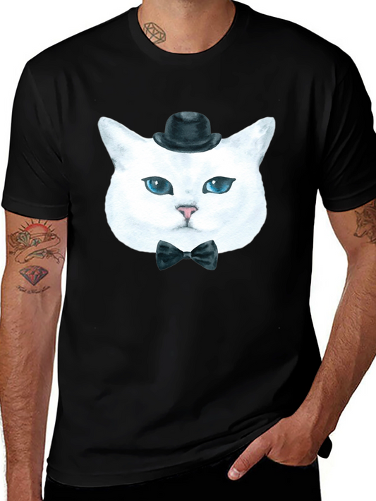 Dapper Cat T-Shirt: Classy Feline in Bow Tie & Hat