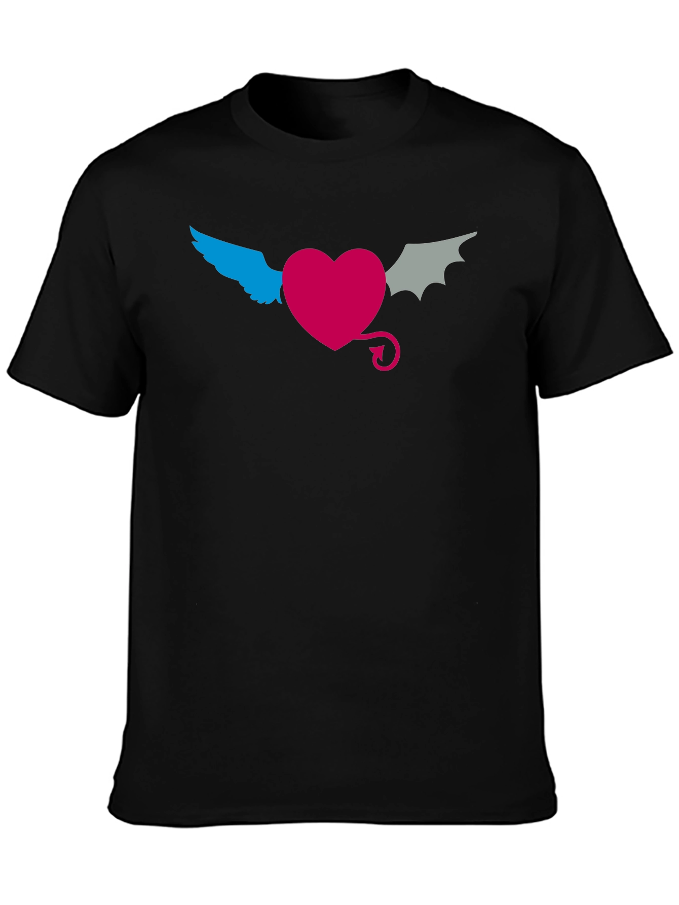 Angel Devil Heart Tee - Black Cotton T-Shirt