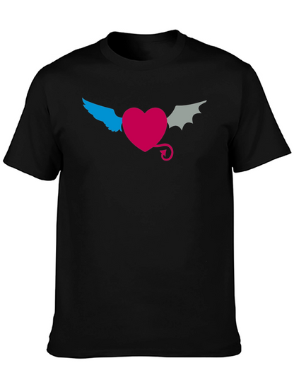 Angel Devil Heart Tee - Black Cotton T-Shirt
