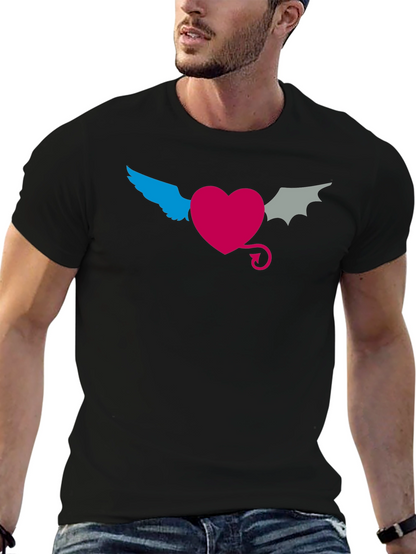 Angel Devil Heart Tee - Black Cotton T-Shirt
