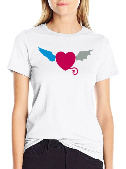 Angel Devil Heart Tee - Black Cotton T-Shirt