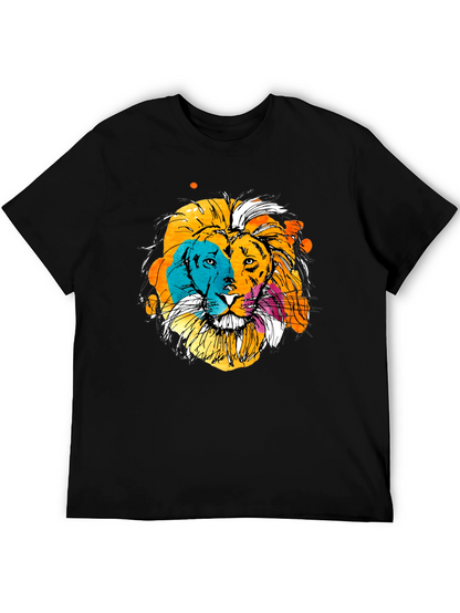 Vibrant Lion Graphic Print Black T-Shirt