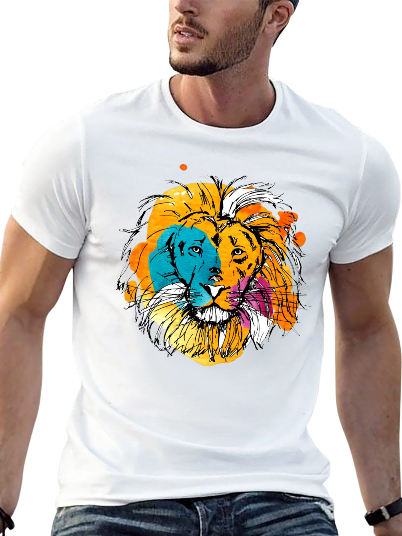 Vibrant Lion Graphic Print Black T-Shirt