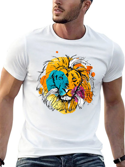 Vibrant Lion Graphic Print Black T-Shirt