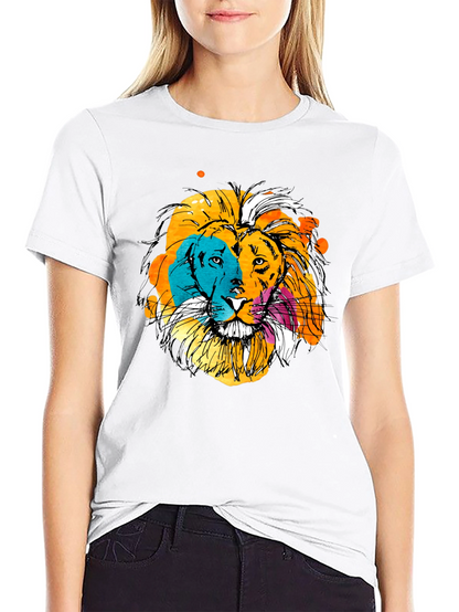 Vibrant Lion Graphic Print Black T-Shirt