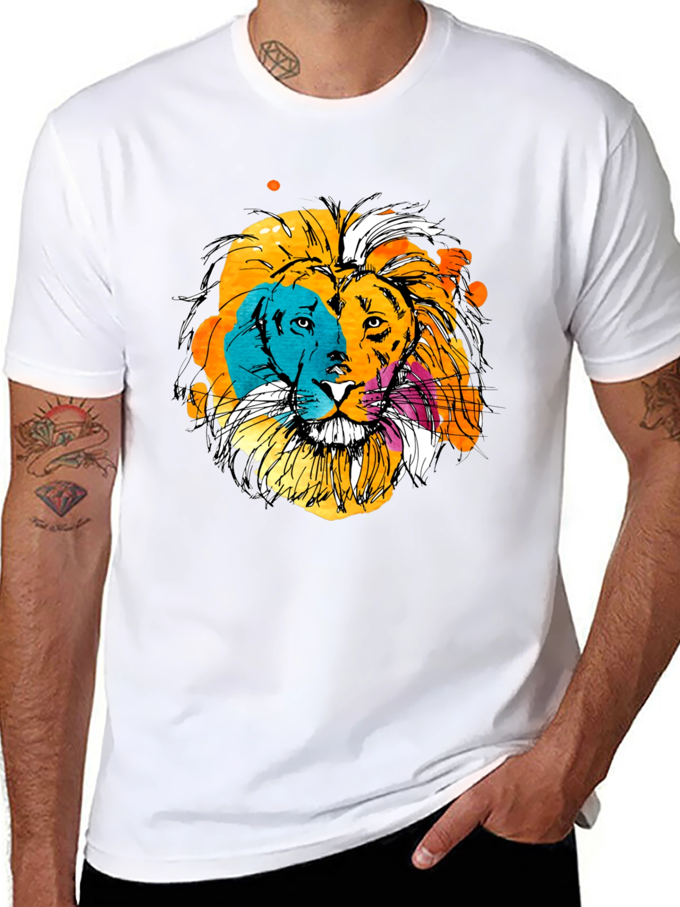 Vibrant Lion Graphic Print Black T-Shirt