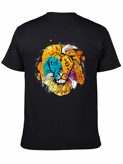 Vibrant Lion Graphic Print Black T-Shirt