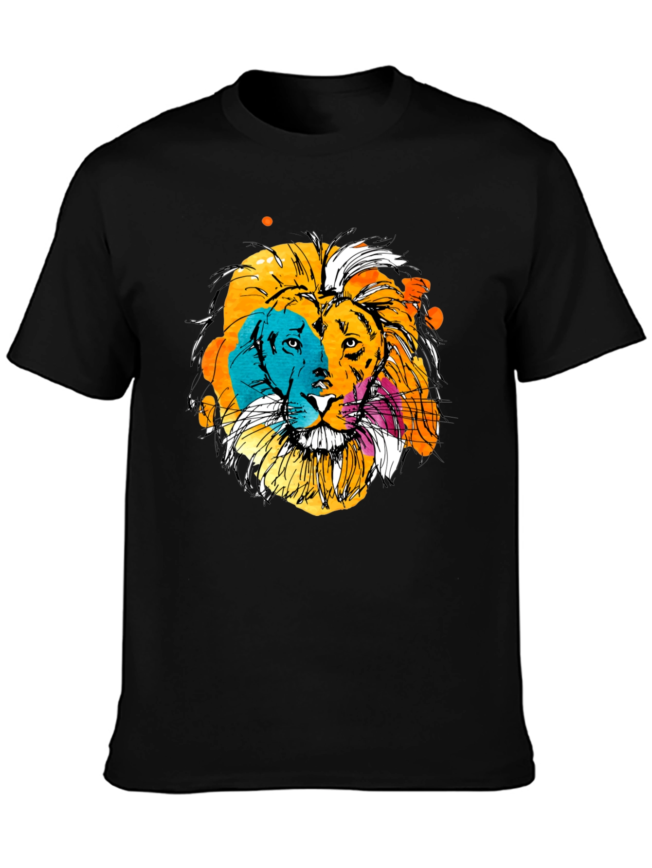 Vibrant Lion Graphic Print Black T-Shirt