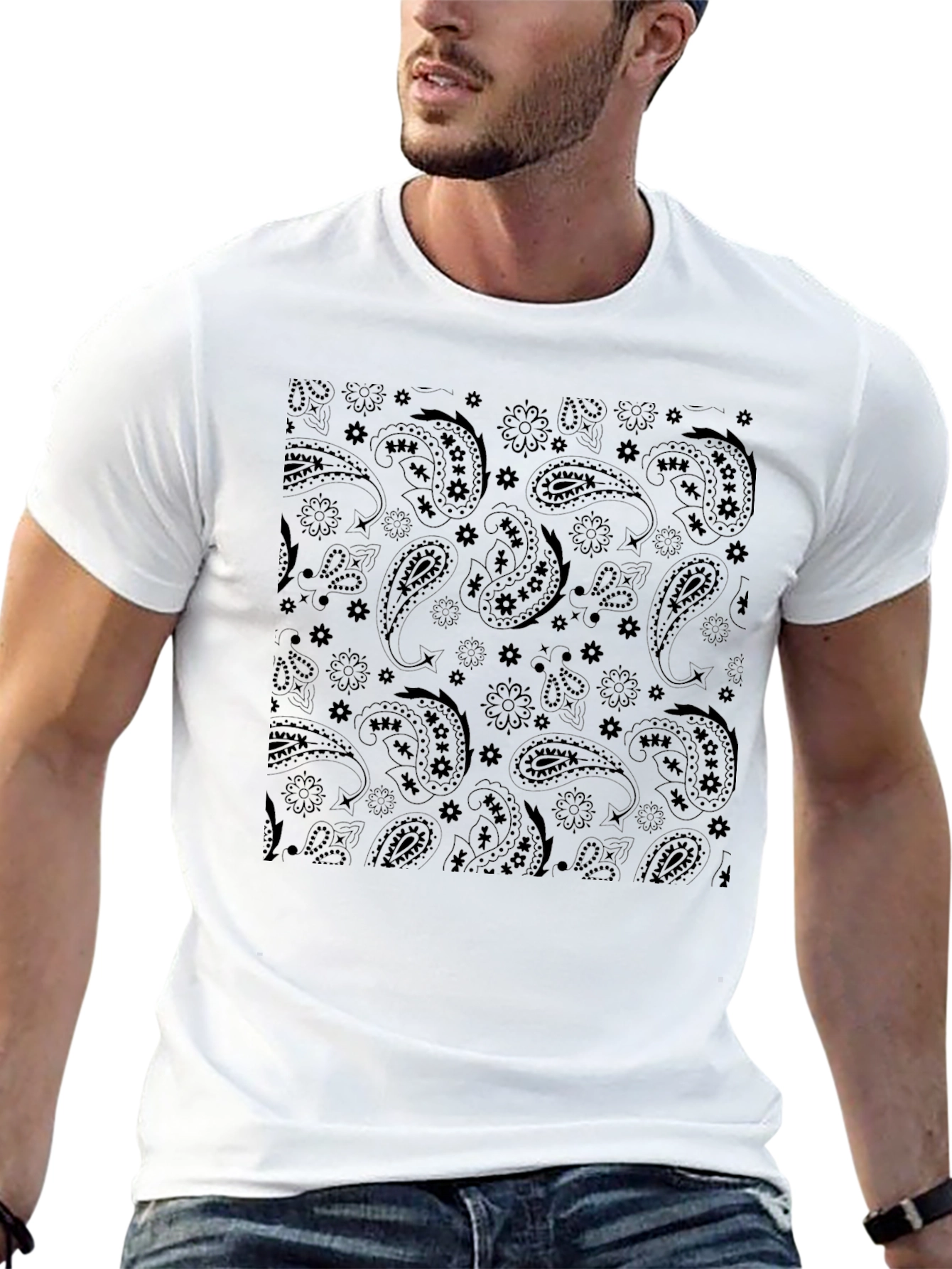 Paisley Print Black Crew Neck T-Shirt