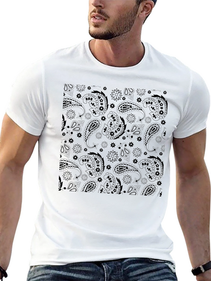 Paisley Print Black Crew Neck T-Shirt