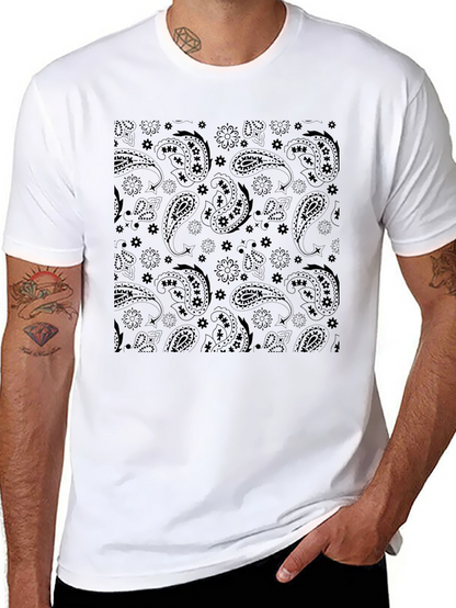 Paisley Print Black Crew Neck T-Shirt