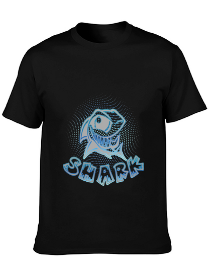 Mens Black Graphic T-Shirt - Shark Design