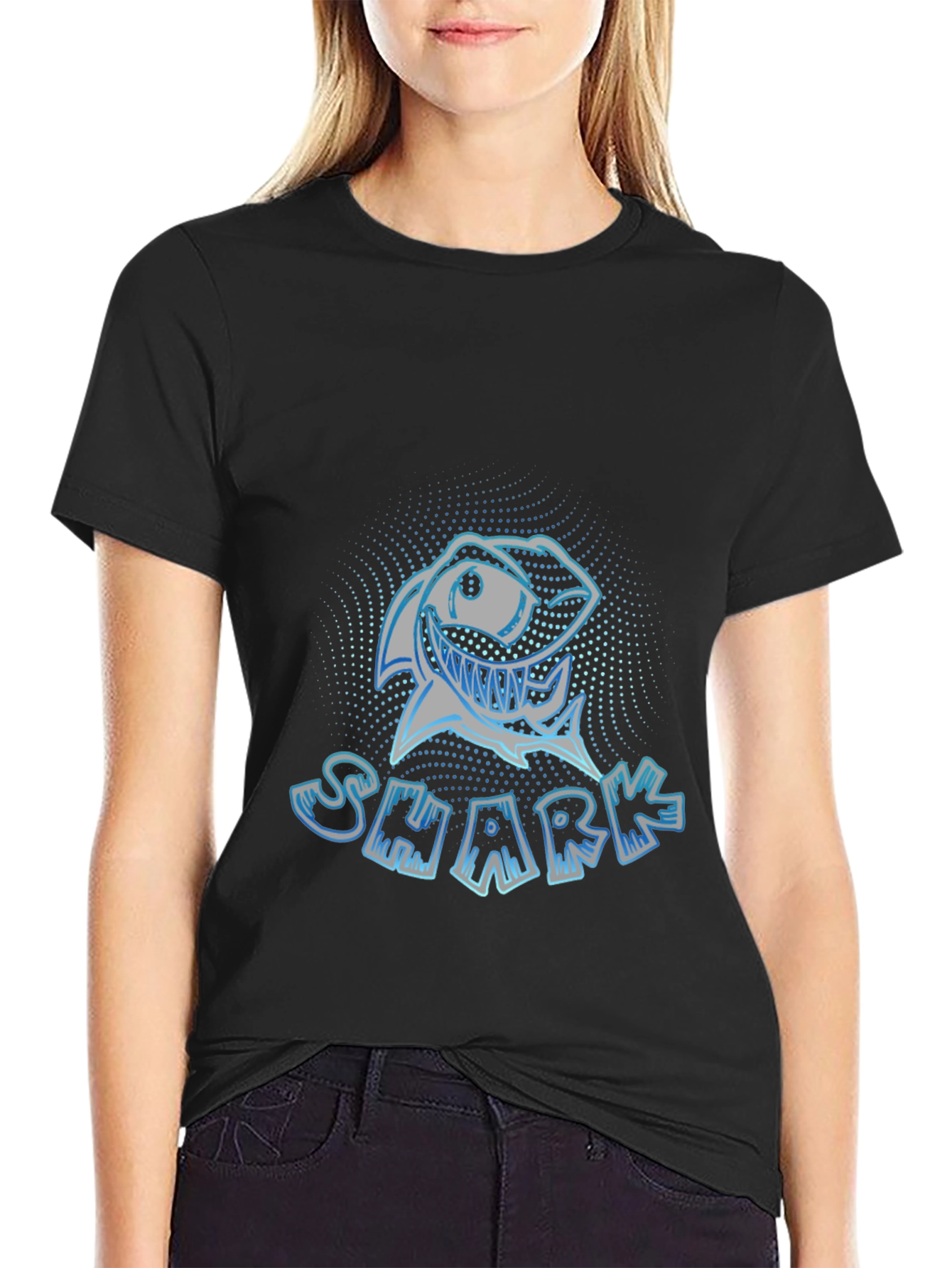 Mens Black Graphic T-Shirt - Shark Design