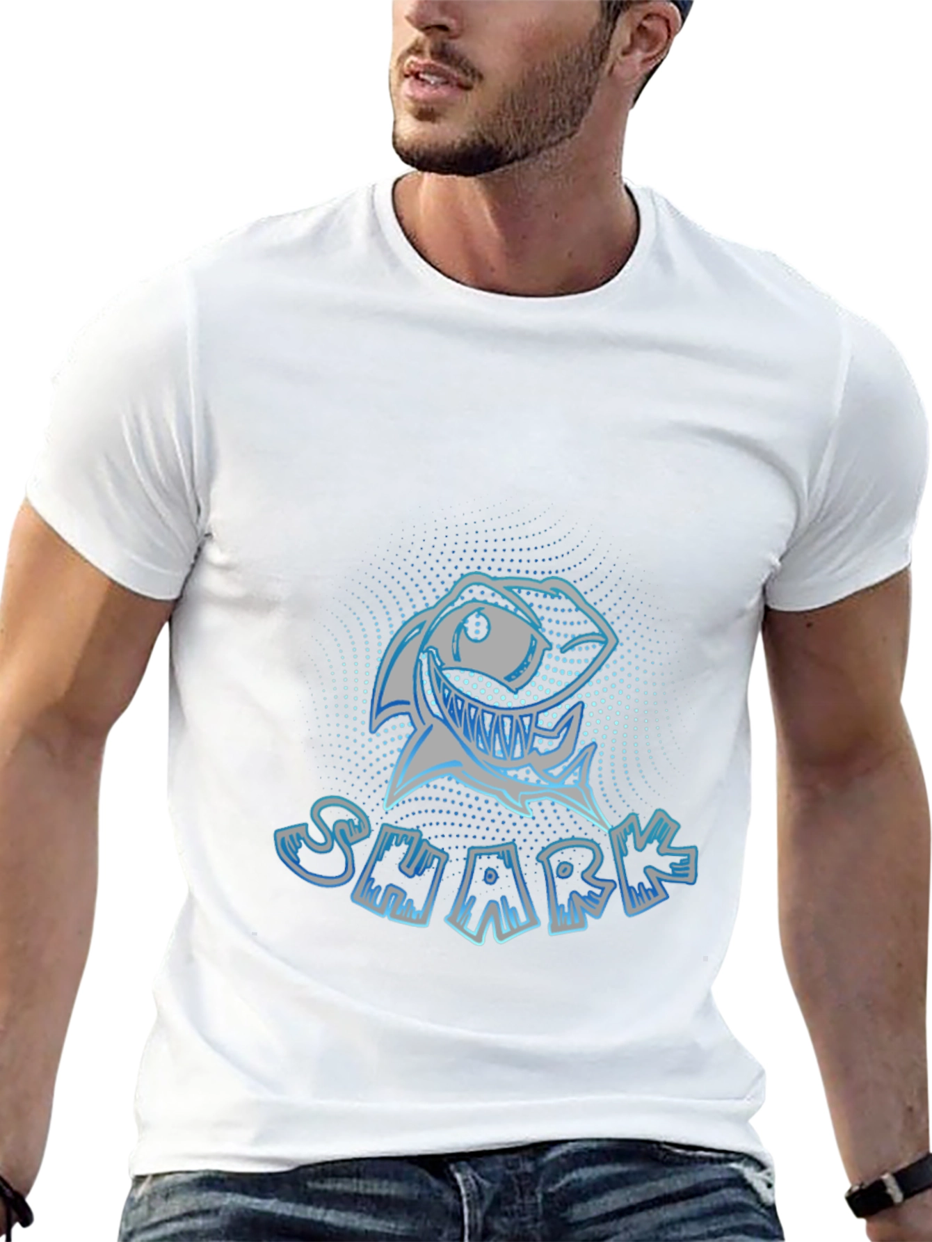 Mens Black Graphic T-Shirt - Shark Design